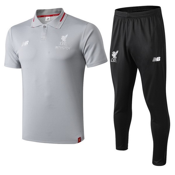 Polo Conjunto Completo Liverpool 2018/19 Gris Negro